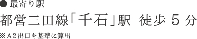 最寄り駅 都営三田線「千石」駅　徒歩5分 ※A2出口を基準に算出